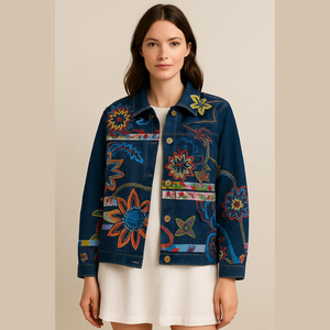 NEW Colorful Floral embroidered Denim Jacket • Jean jacket • patchwork quilted
